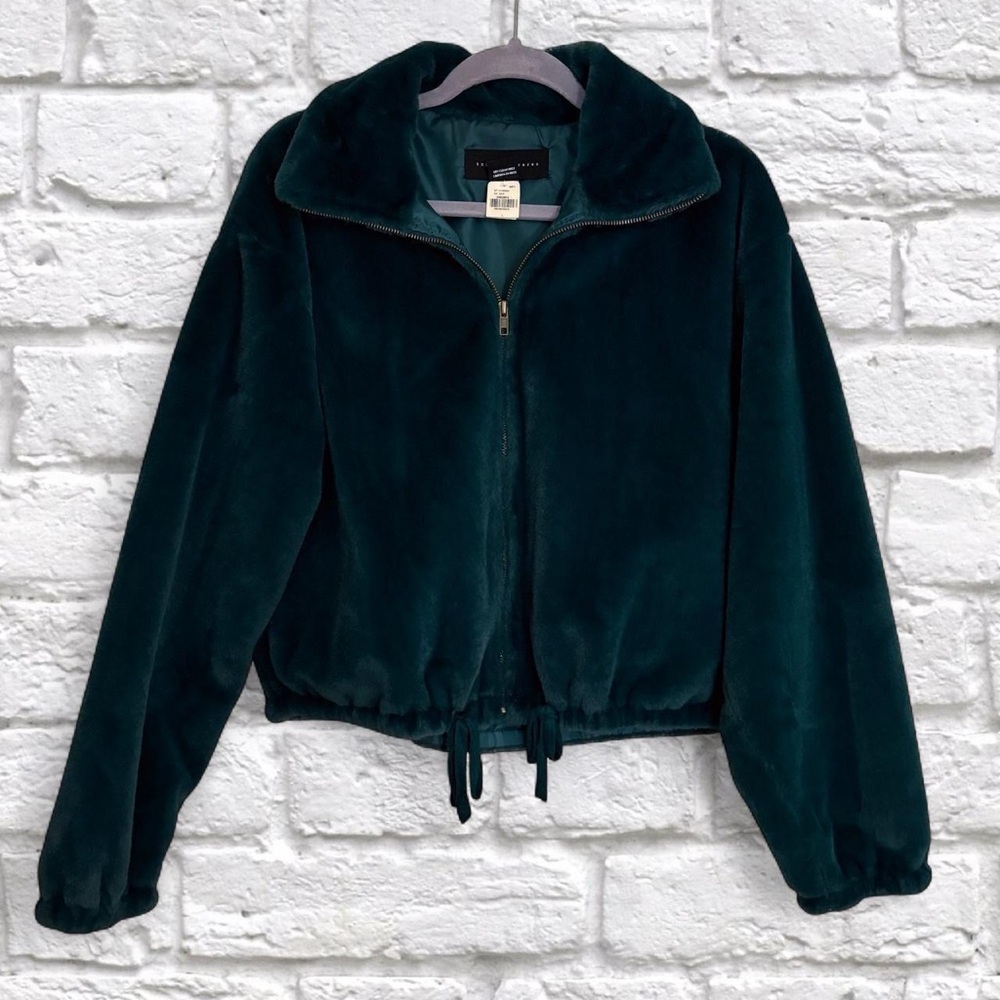 Victoria's Secret PINK Know.One.Cares Faux Fur Green Jacket
